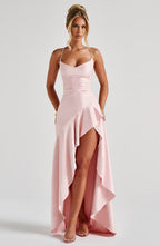 VelluraPetite Satin Ruffle Backless Sling Dress