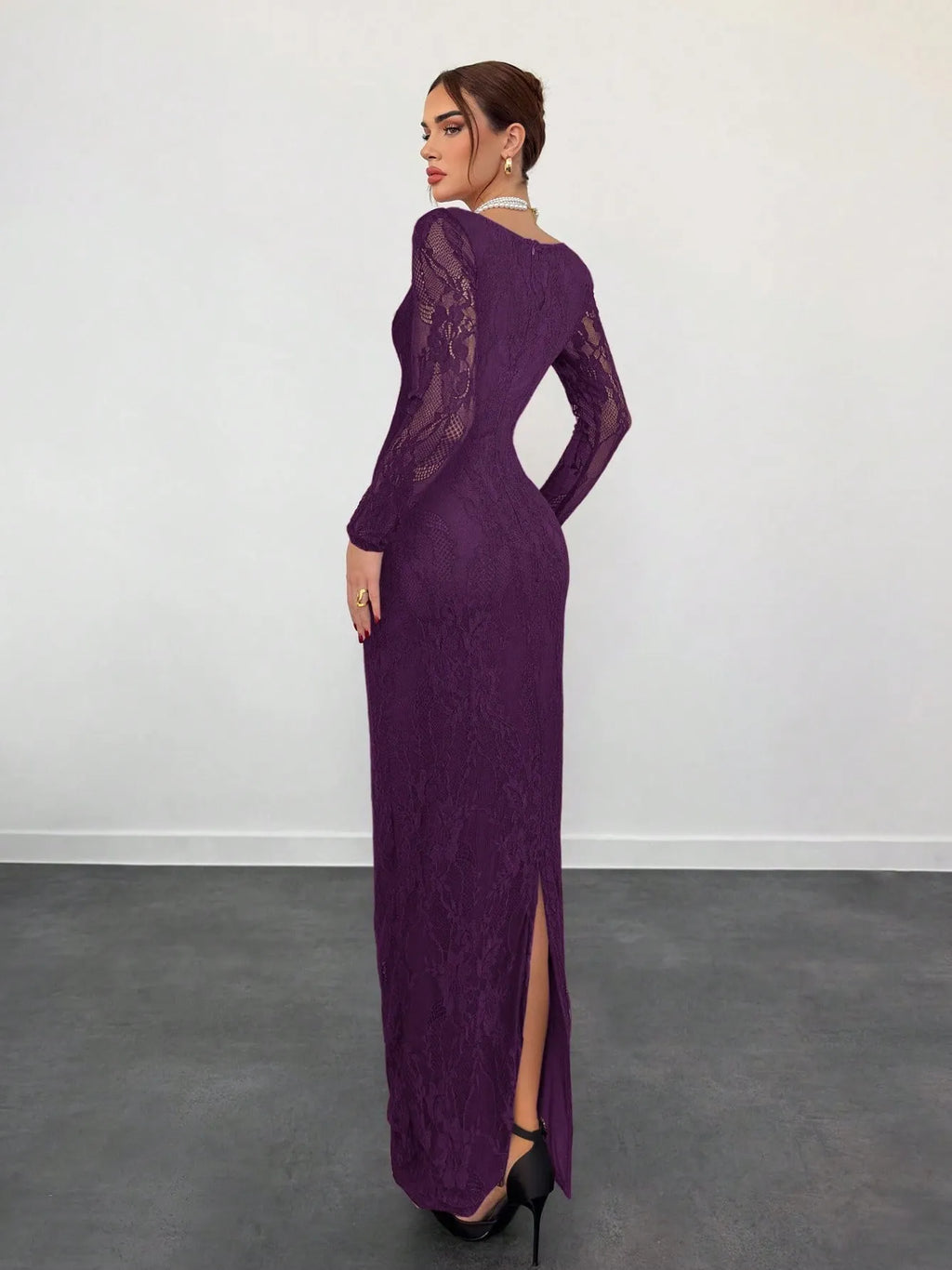 VelluraPetite Square Neck Lace Patchwork Bodycon Dress
