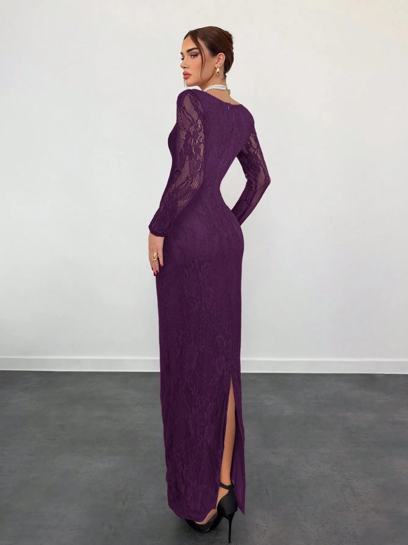 VelluraPetite Square Neck Lace Patchwork Bodycon Dress