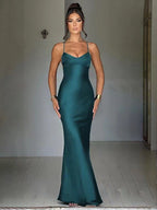 VelluraPetite Satin Backless Evening Dress