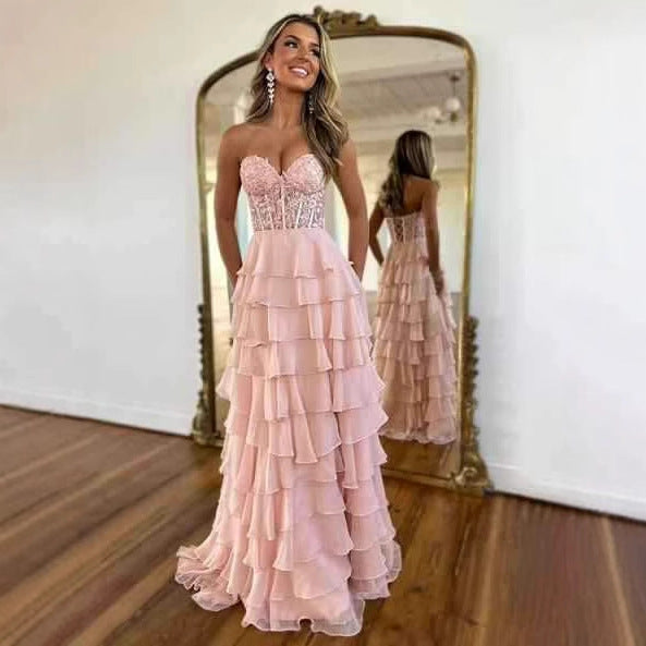 VelluraPetite Strapless Slim Fit Evening Dress with Slit