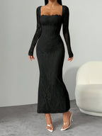VelluraPetite Square Neck Lace Patchwork Bodycon Dress