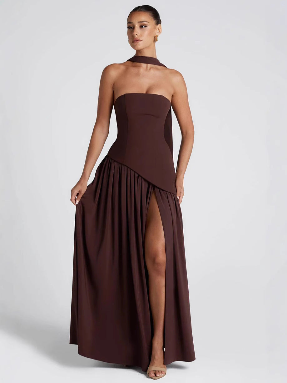 VelluraPetite Elegant Bodycon Long Dress with Crossover Strap