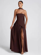 VelluraPetite Elegant Bodycon Long Dress with Crossover Strap
