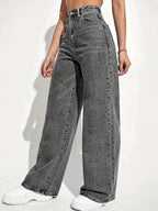 VelluraPetite High-Waist Straight Leg Casual Jeans