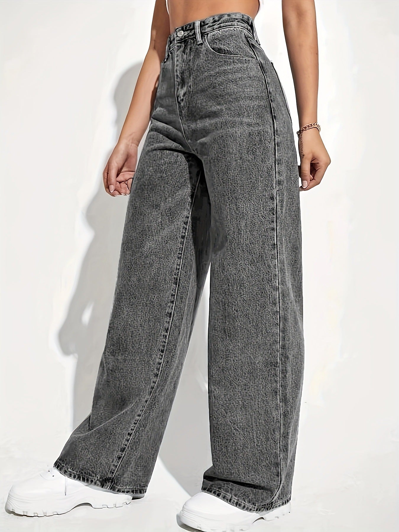 VelluraPetite High-Waist Straight Leg Casual Jeans