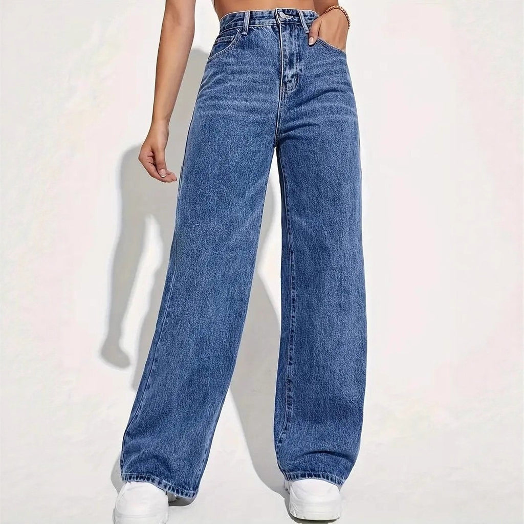 VelluraPetite High-Waist Straight Leg Casual Jeans