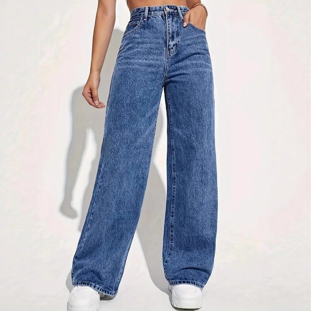 VelluraPetite High-Waist Straight Leg Casual Jeans