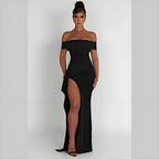 VelluraPetite Summer Tube Top Backless Slit Long Dress