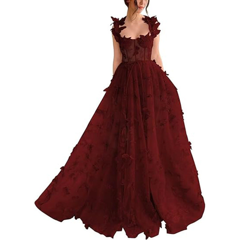 VelluraPetite Elegant Lace Mesh Bridesmaid Evening Dress