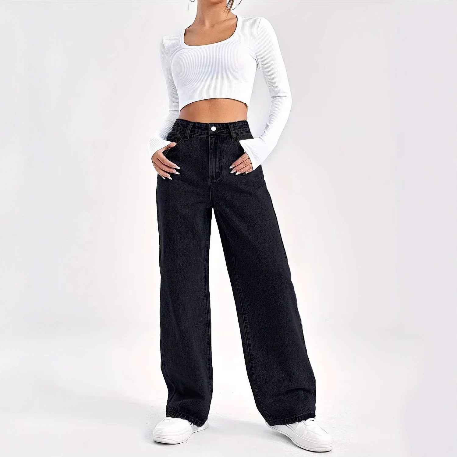 VelluraPetite High-Waist Straight Leg Denim Pants