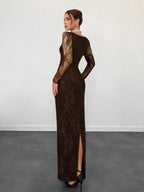VelluraPetite Square Neck Lace Patchwork Bodycon Dress