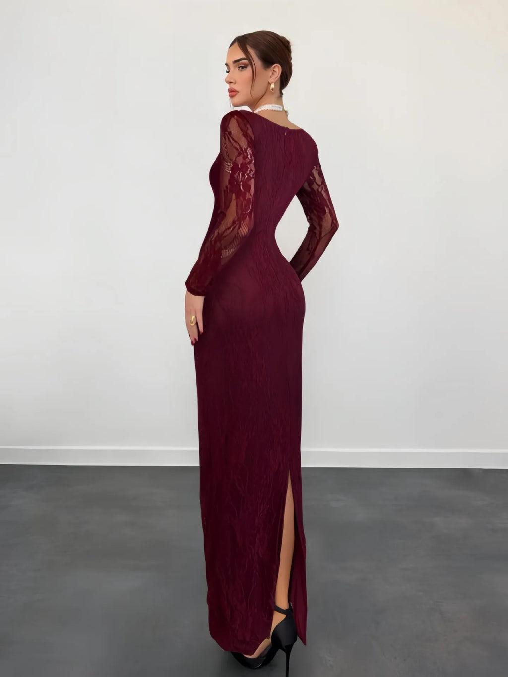 VelluraPetite Square Neck Lace Patchwork Bodycon Dress