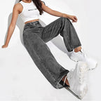 VelluraPetite High-Waist Straight Leg Casual Jeans