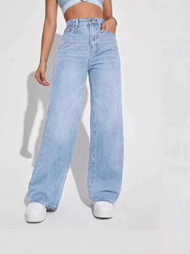 VelluraPetite High-Waist Straight Leg Casual Jeans