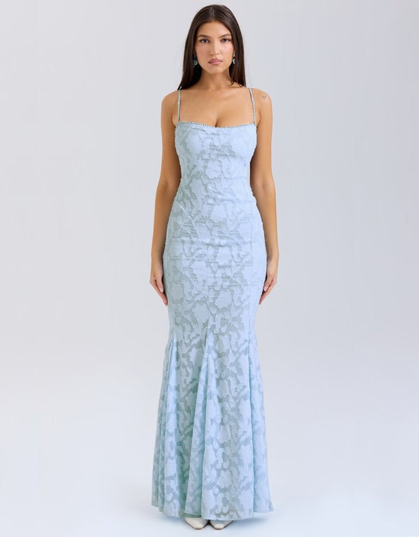 VelluraPetite Jacquard Embossed Fishtail Slim Fit Dress