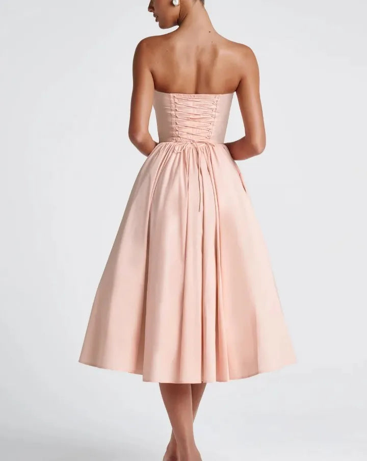 VelluraPetite French Bow Accent Tube Top Dress with Suspenders