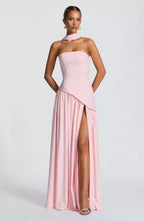 VelluraPetite Asymmetrical Tube Top Strappy Long Dress