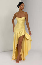 VelluraPetite Sling Backless Ruffled Hem Dress