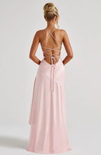 VelluraPetite Sling Backless Ruffled Hem Dress