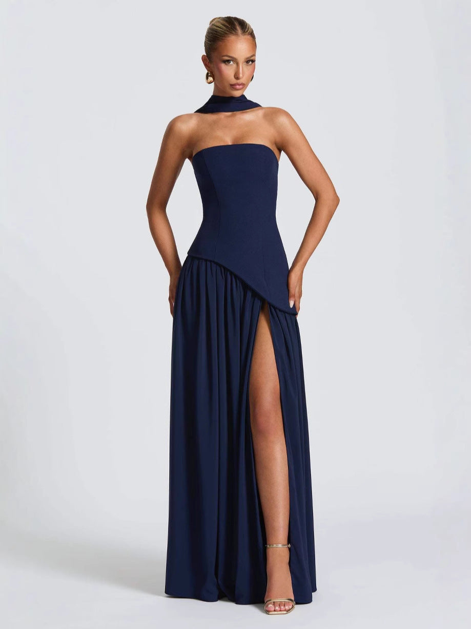 VelluraPetite Elegant Bodycon Long Dress with Crossover Strap