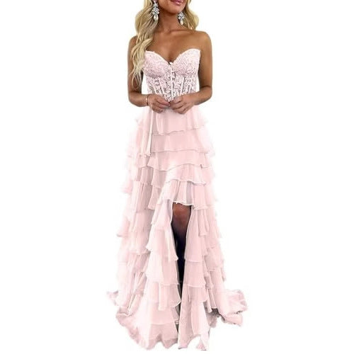 VelluraPetite Strapless Slim Fit Evening Dress with Slit