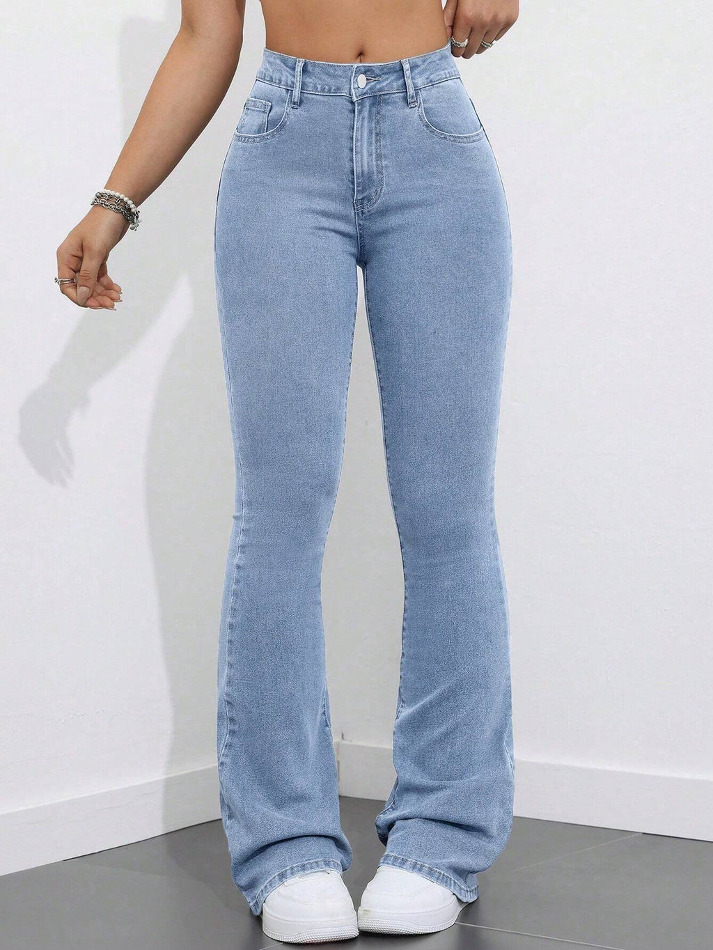 Casual Distressed Slim Fit Flare Leg Jeans
