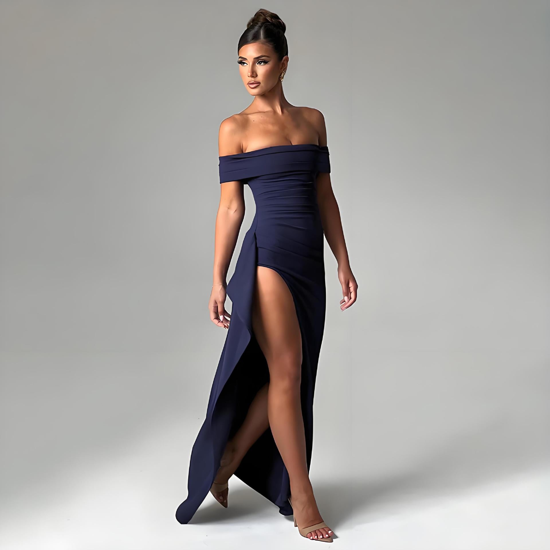 VelluraPetite Summer Tube Top Backless Slit Long Dress