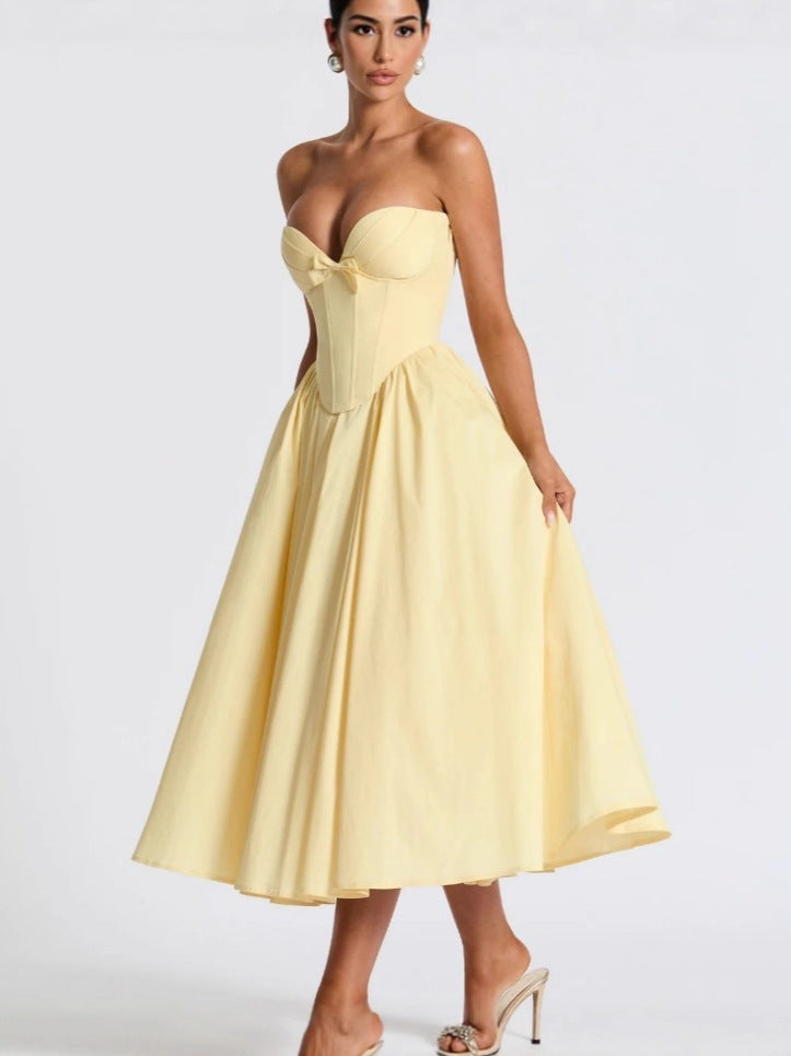 VelluraPetite French Bow Accent Tube Top Dress with Suspenders