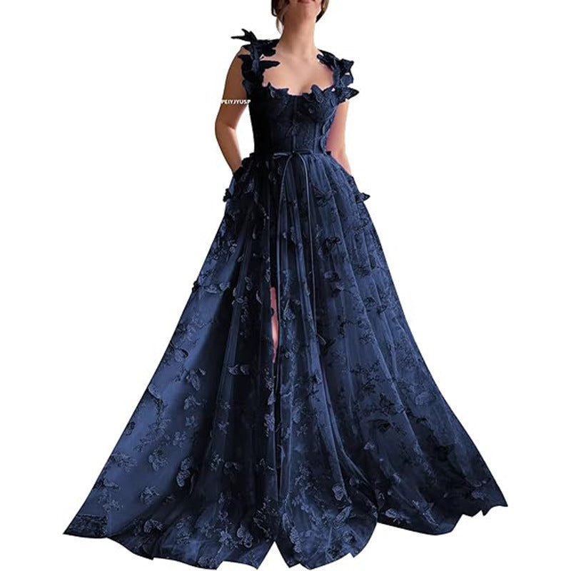 VelluraPetite Elegant Lace Mesh Bridesmaid Evening Dress