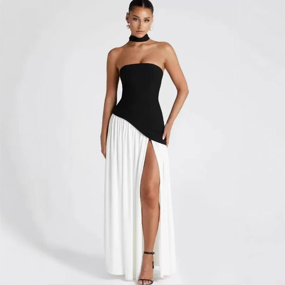 VelluraPetite Asymmetrical Tube Top Strappy Long Dress