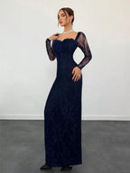VelluraPetite Square Neck Lace Patchwork Bodycon Dress