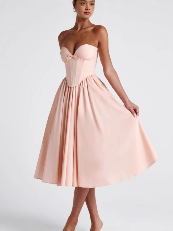 VelluraPetite French Bow Accent Tube Top Dress with Suspenders