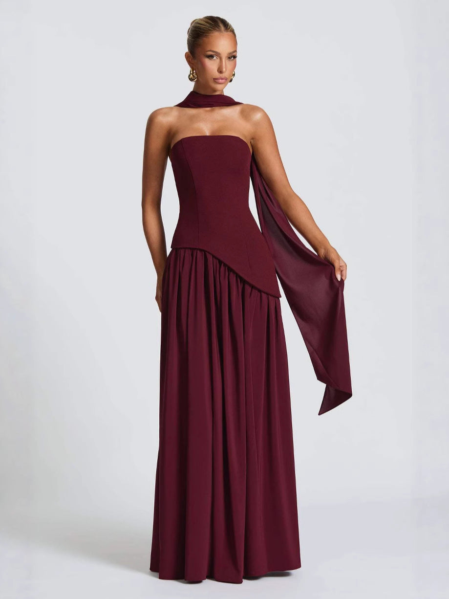 VelluraPetite Elegant Bodycon Long Dress with Crossover Strap