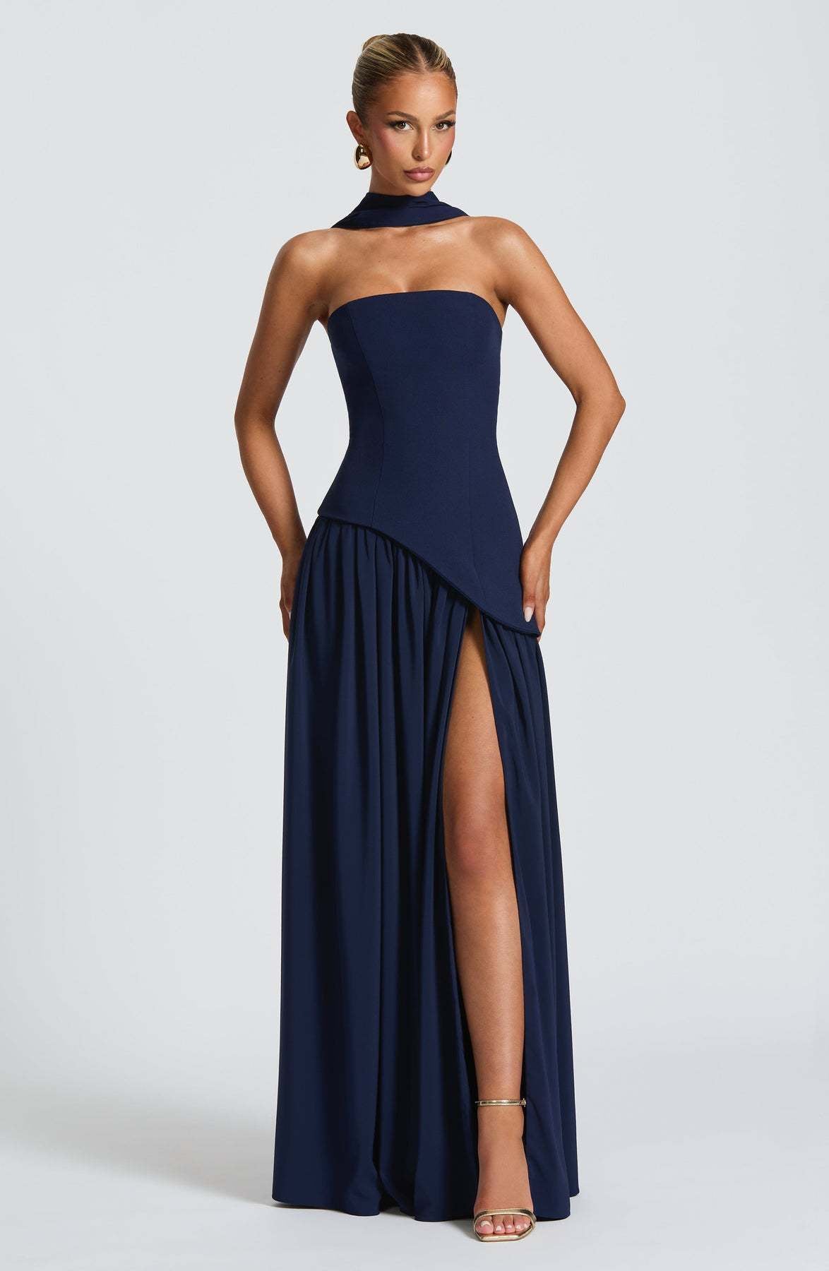VelluraPetite Elegant Bodycon Long Dress with Crossover Strap