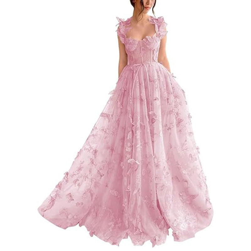 VelluraPetite Elegant Lace Mesh Bridesmaid Evening Dress