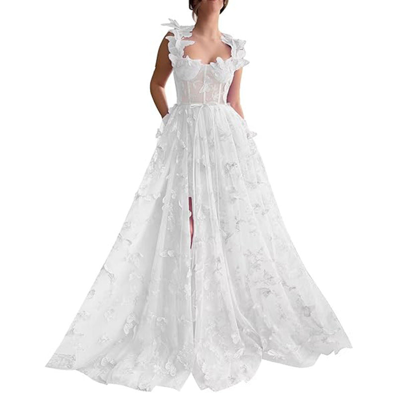 VelluraPetite Elegant Lace Mesh Bridesmaid Evening Dress
