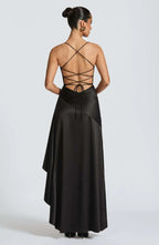 VelluraPetite Sling Backless Ruffled Hem Dress