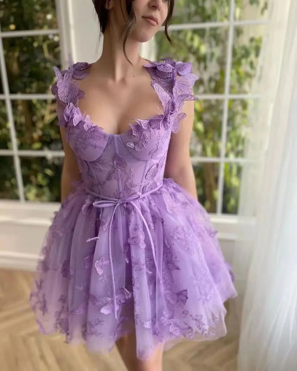 VelluraPetite Elegant Lace Mesh Bridesmaid Evening Dress