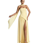 VelluraPetite Asymmetrical Tube Top Strappy Long Dress