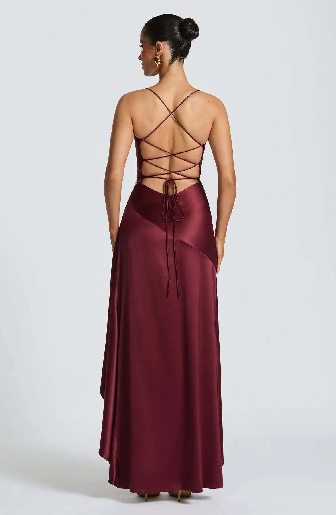VelluraPetite Sling Backless Ruffled Hem Dress