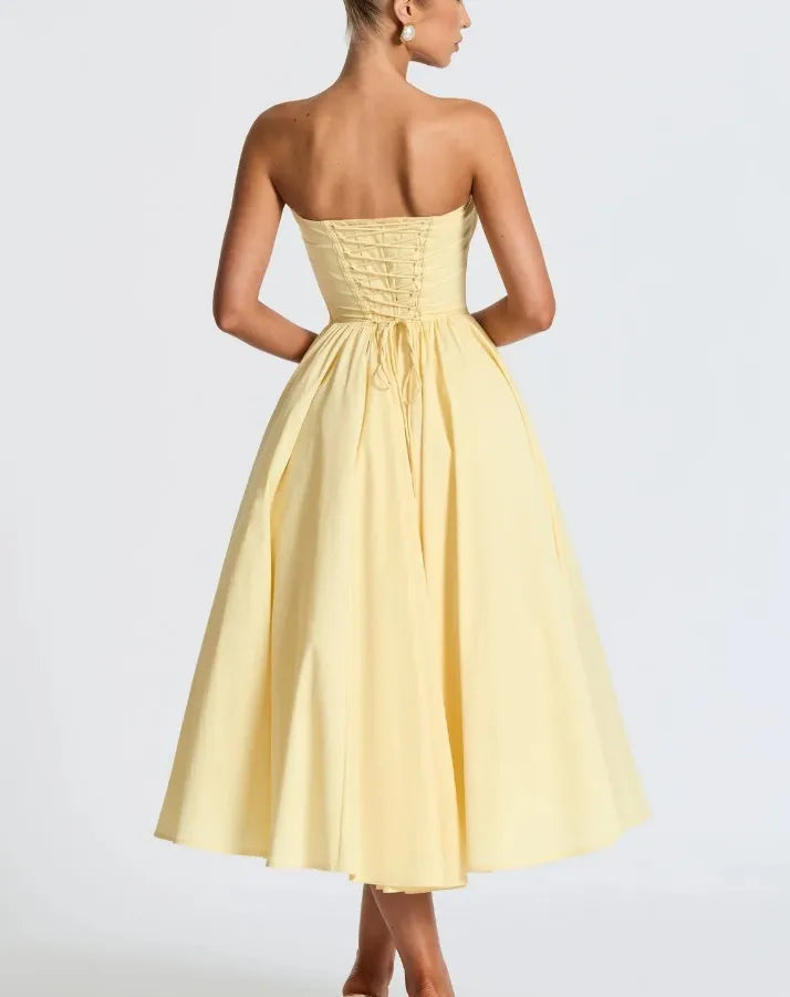 VelluraPetite French Bow Accent Tube Top Dress with Suspenders