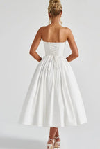VelluraPetite French Bow Accent Tube Top Dress with Suspenders