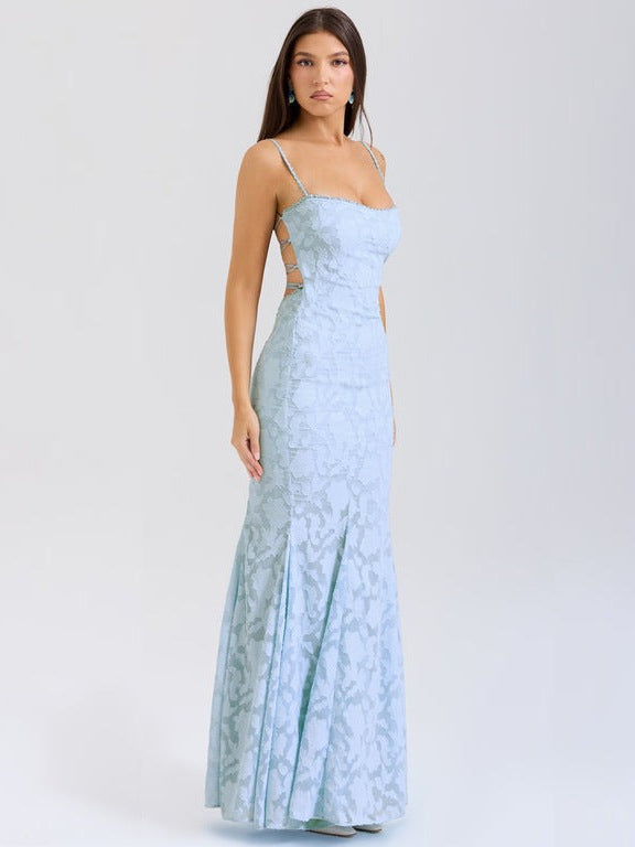 VelluraPetite Jacquard Embossed Fishtail Slim Fit Dress