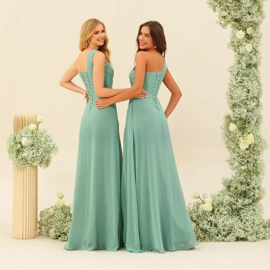 VelluraPetite One-Shoulder Pleated Chiffon Long Gown