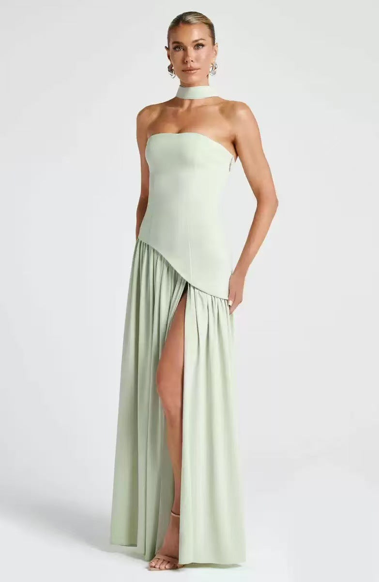 VelluraPetite Asymmetrical Tube Top Strappy Long Dress