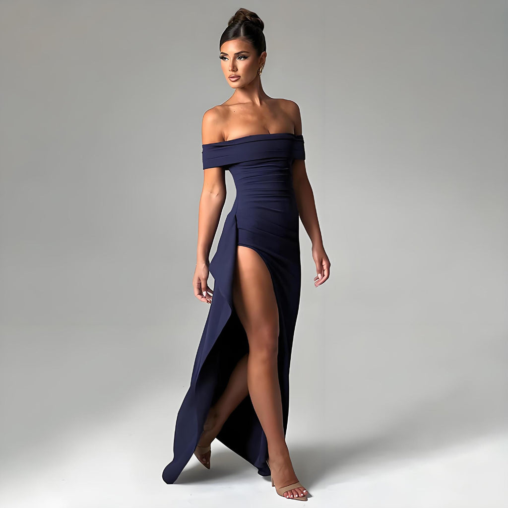 VelluraPetite Summer Tube Top Backless Slit Long Dress