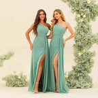 VelluraPetite One-Shoulder Pleated Chiffon Long Gown