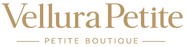 Logo of Vellura Petite Petite Boutique with gold text on a white background