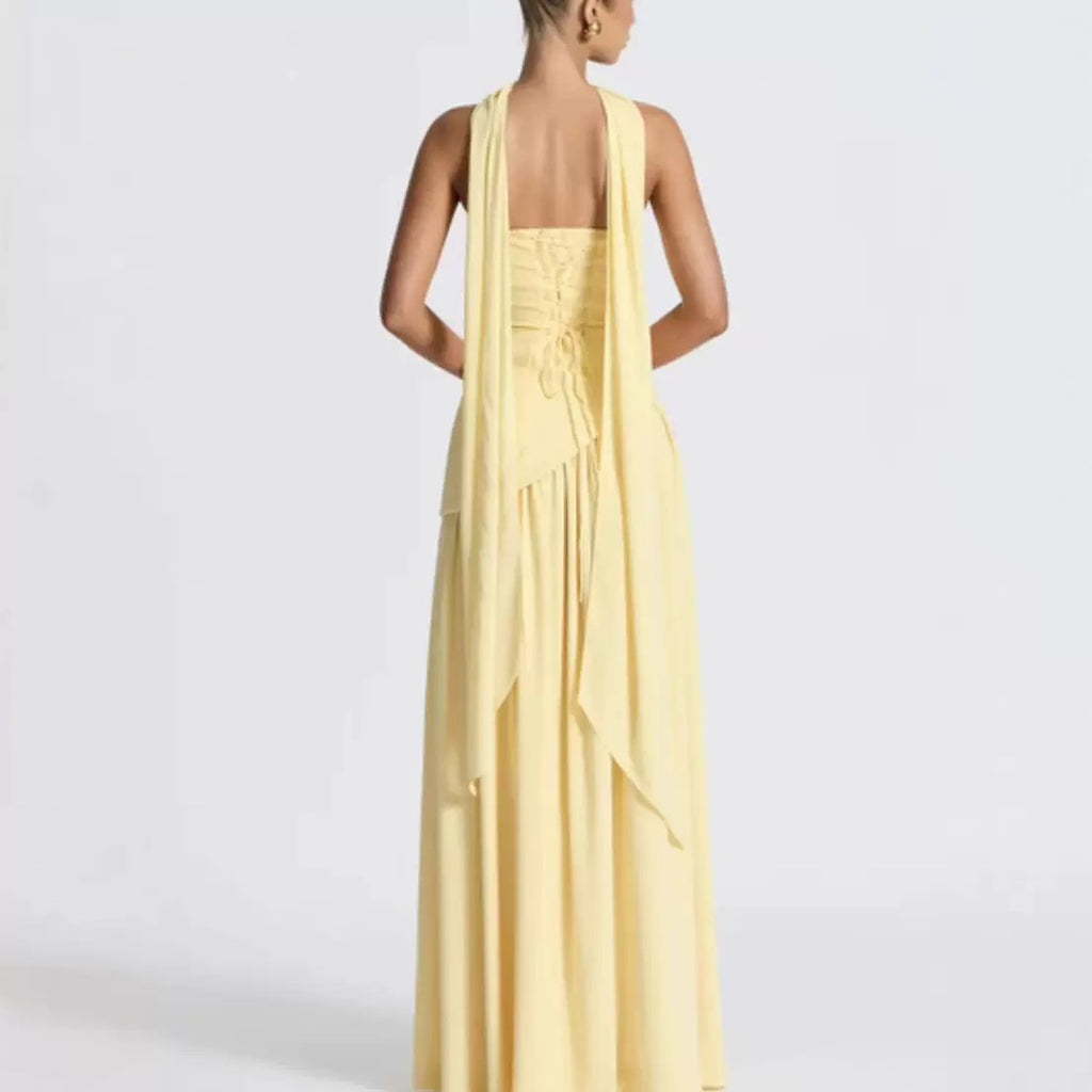 VelluraPetite Asymmetrical Tube Top Strappy Long Dress